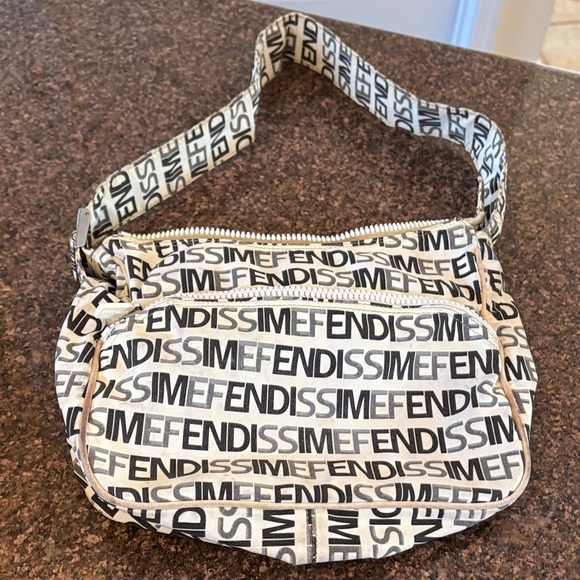 FENDISSIME White Black Logo Print Crossbody Bag-VINTAGE